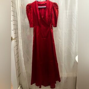 Vintage 1930s / 1940s red satin dress, medium